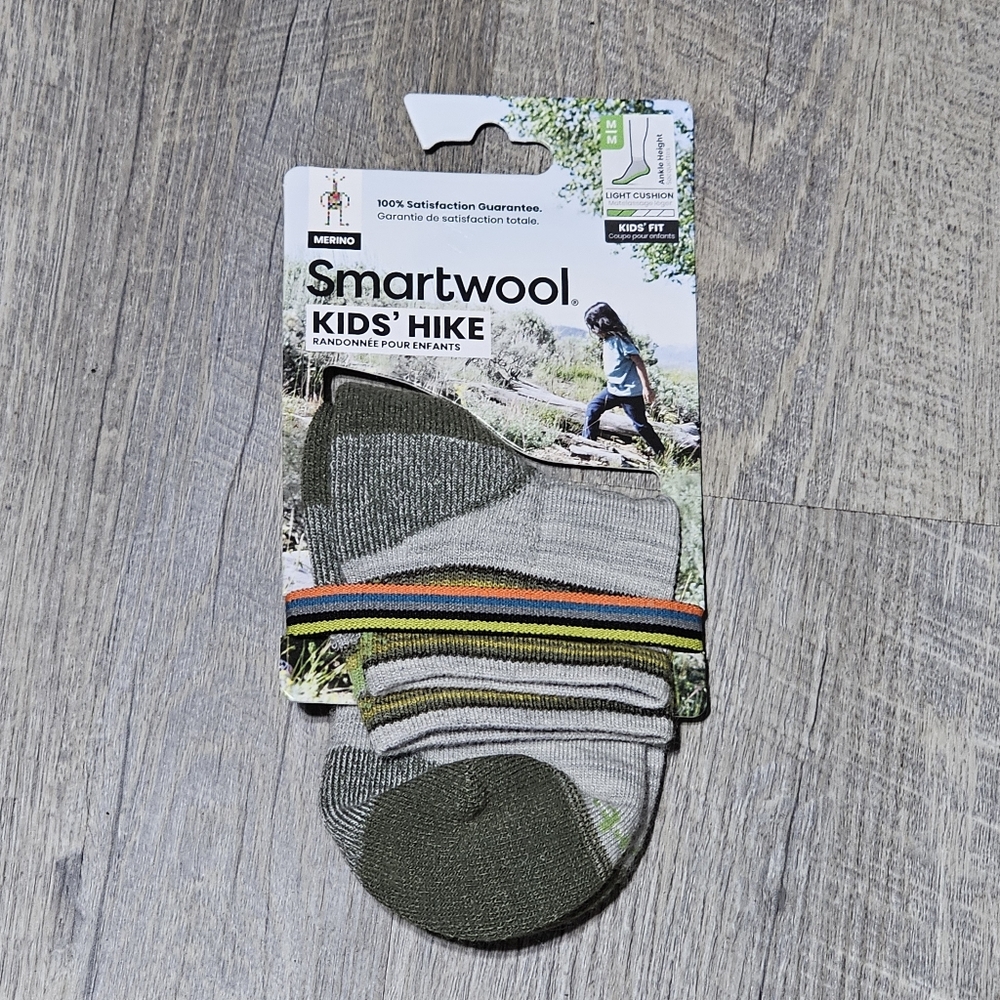 Smartwool Kids' Hike Light Cushion Merino Ankle Socks Ash Green Size Medium NEW